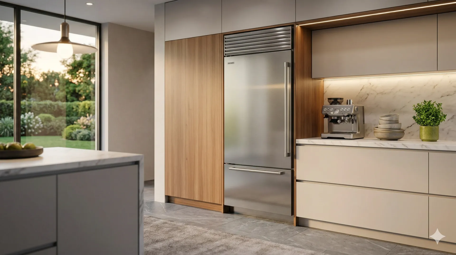 Modern luxury kitchen with built-in Sub-Zero refrigerator